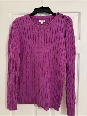 Charter Club Bright Purple Cable-Knit Crew with Shoulder Buttons